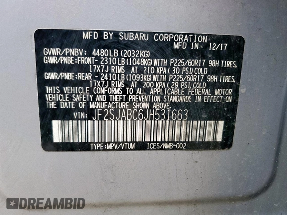 2018 Subaru Forester z VIN JF2SJABC6JH531663, wystawiony jako Copart lot #55807535 z przebiegiem 129 692 mil mil oraz Szkoda całkowita • Salvage title. Historia ofert i sprzedaży dostępna na DreamBid. Obrazek 14.