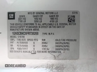 2015 Chevrolet Tahoe LT с VIN 1GNSCBKC6FR738268, выставлен на аукционе IAAI как лот 42638989 с пробегом 172 227 миль миль и . История ставок и продаж доступна на DreamBid. Изображение 9.