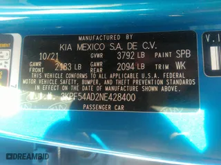 2022 Kia Forte GT-Line with VIN 3KPF54AD2NE428400, listed as a IAAI auction lot 41151463 with 96,821 mi miles. Bid and sale history available at carsss.com. Image 9.