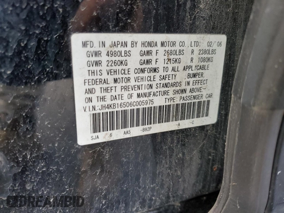 2006 Acura RL with VIN JH4KB16506C005975, listed as a Copart auction lot 87434694 with Not provided miles and Non repairable. Bid and sale history available at DreamBid. Image 12.