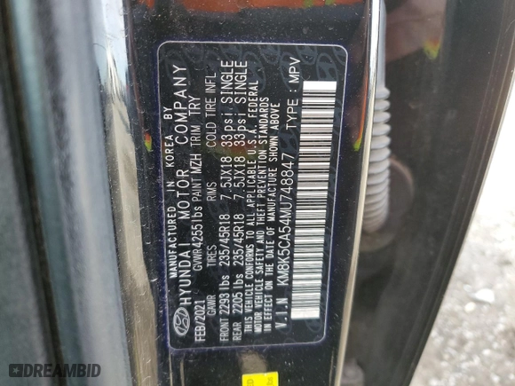 2021 Hyundai Kona Ultimate with VIN KM8K5CA54MU748847, listed as a Copart auction lot 82665484 with 49,523 mi miles and Salvage Title. Bid and sale history available at carsss.com. Image 15.