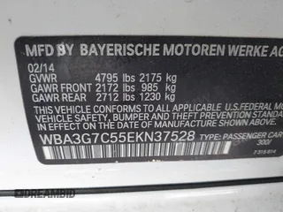 2014 BMW 3 Series 328i xDrive with VIN WBA3G7C55EKN37528, listed as a IAAI auction lot 42031076 with 55,627 mi miles and . Bid and sale history available at carsss.com. Image 9.