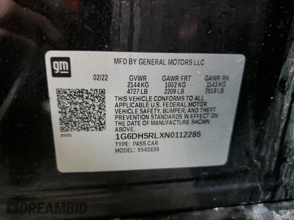 2022 Cadillac CT4-V z VIN 1G6DH5RLXN0112285, wystawiony jako Copart lot #52900265 z przebiegiem Nie podano mil oraz Szkody całkowita. Historia ofert i sprzedaży dostępna na DreamBid. Obrazek 13.