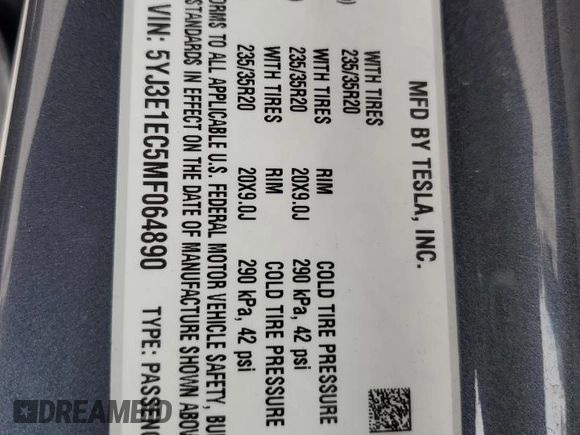 2021 Tesla Model 3 Performance z VIN 5YJ3E1EC5MF064890, wystawiony jako Copart lot #57186755 z przebiegiem 47 830 mil mil oraz Szkoda całkowita • Salvage title. Historia ofert i sprzedaży dostępna na DreamBid. Obrazek 12.