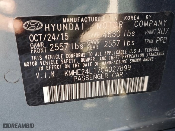 2016 Hyundai Sonata Hybrid SE with VIN KMHE24L17GA027899, listed as a Copart auction lot 50066125 with 112,369 mi miles and Salvage Title. Bid and sale history available at carsss.com. Image 14.