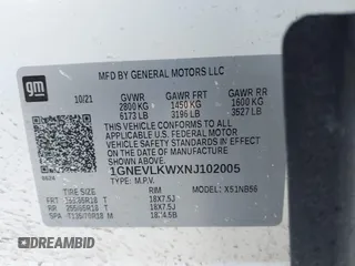 2022 Chevrolet Traverse LS with VIN 1GNEVLKWXNJ102005, listed as a IAAI auction lot 41797800 with 68,800 mi miles. Bid and sale history available at carsss.com. Image 9.