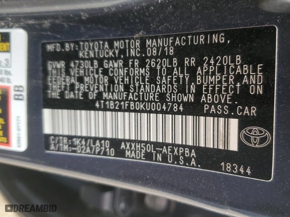 2019 Toyota Avalon Hybrid Limited with VIN 4T1B21FB0KU004784, listed as a Copart auction lot 48409115 with 97,837 mi miles and Salvage Title. Bid and sale history available at carsss.com. Image 12.