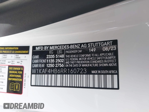2024 Mercedes-Benz C 300 with VIN W1KAF4HB6RR160723, listed as a IAAI auction lot 41786550 with 7,204 mi miles and . Bid and sale history available at DreamBid. Image 9.