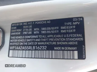 2024 Porsche Macan with VIN WP1AA2A55RLB16232, listed as a IAAI auction lot 42617348 with Not provided miles and . Bid and sale history available at DreamBid. Image 9.
