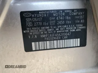 2008 Hyundai Azera Limited with VIN KMHFC46F48A289647, listed as a Copart auction lot 59970365 with 163,234 mi miles and Salvage title. Bid and sale history available at DreamBid. Image 13.