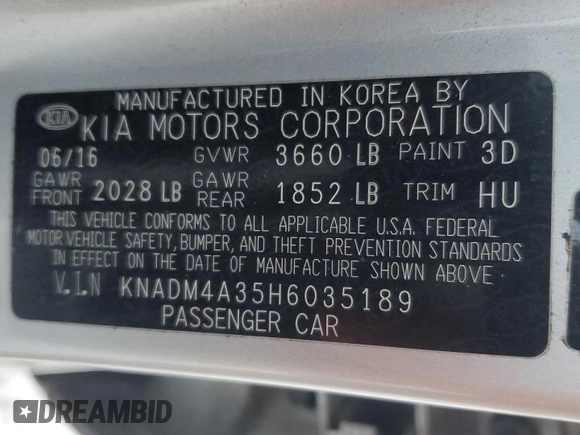 2017 Kia Rio LX with VIN KNADM4A35H6035189, listed as a Copart auction lot 87454364 with 60,706 mi miles and Salvage Title. Bid and sale history available at carsss.com. Image 12.