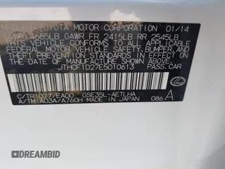 2014 Lexus IS 250 with VIN JTHCF1D27E5010613, listed as a IAAI auction lot 42646960 with 150,962 mi miles and . Bid and sale history available at DreamBid. Image 9.