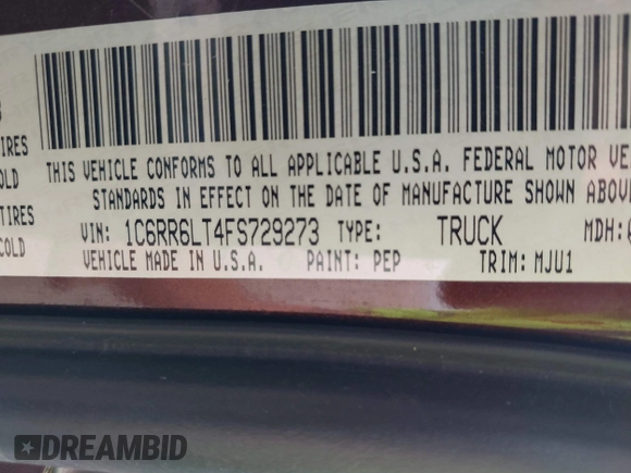 2015 Ram 1500 Lone Star z VIN 1C6RR6LT4FS729273, wystawiony jako IAAI lot #41920334 z przebiegiem 165 365 mil mil oraz . Historia ofert i sprzedaży dostępna na DreamBid. Obrazek 9.