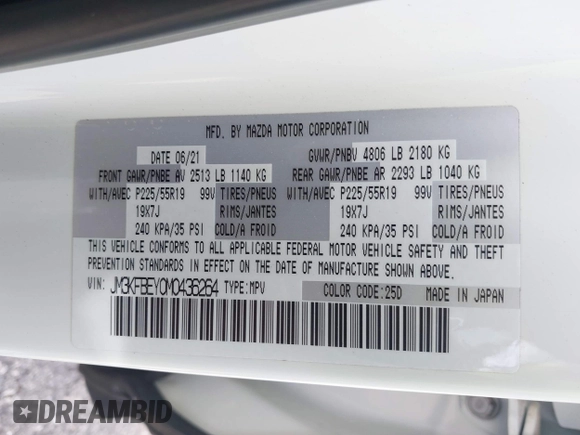 2021 Mazda CX-5 Signature with VIN JM3KFBEY0M0436264, listed as a IAAI auction lot 41568892 with 36,833 mi miles. Bid and sale history available at carsss.com. Image 9.