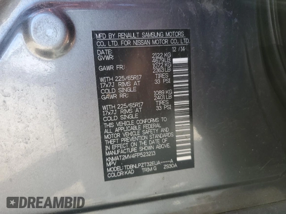 2015 Nissan Rogue S with VIN KNMAT2MV4FP523213, listed as a Copart auction lot 52674065 with 131,037 mi miles and Salvage Title. Bid and sale history available at DreamBid. Image 15.