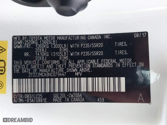 2017 Lexus RX with VIN 2T2ZZMCA9HC079447, listed as a IAAI auction lot 41546040 with 100562 miles. Bid and sale history available at carsss.com. Image 9.