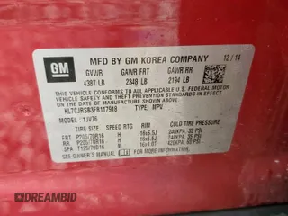 2015 Chevrolet Trax LT with VIN KL7CJRSB3FB117918, listed as a Copart auction lot 54357805 with 54,579 mi miles and Salvage Title. Bid and sale history available at carsss.com. Image 14.