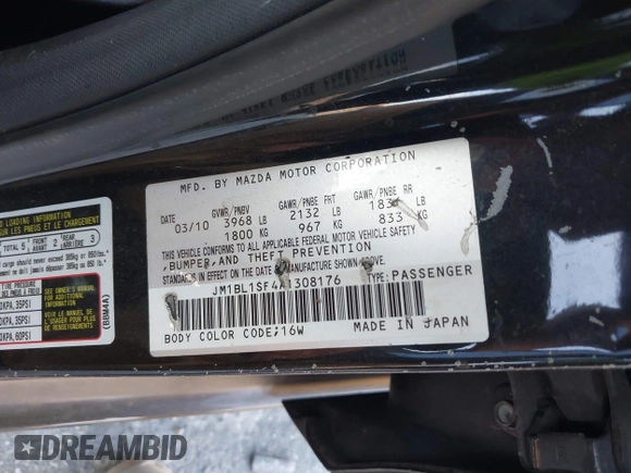 2010 Mazda 3 i SV with VIN JM1BL1SF4A1308176, listed as a IAAI auction lot 39253143 with 163,356 mi miles and . Bid and sale history available at DreamBid. Image 9.