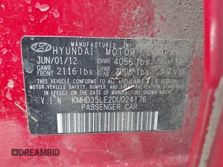 2013 Hyundai Elantra with VIN KMHD35LE2DU024176, listed as a IAAI auction lot 42168329 with 151,306 mi miles and . Bid and sale history available at DreamBid. Image 9.