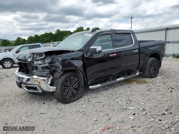 2019 Chevrolet Silverado 1500 LTZ with VIN 1GCUYGEL7KZ124884, listed as a Copart auction lot 58082934 with 124,904 mi miles and Salvage Title. Bid and sale history available at carsss.com. Image 1.