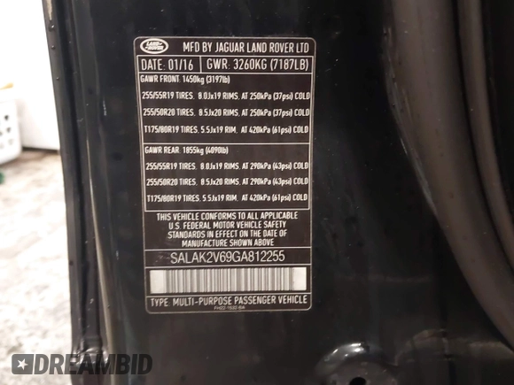 2016 Land Rover LR4 HSE Lux with VIN SALAK2V69GA812255, listed as a IAAI auction lot 41499697 with 82,075 mi miles and . Bid and sale history available at DreamBid. Image 9.