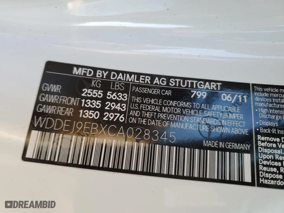 2012 Mercedes-Benz CL-Class CL 550 with VIN WDDEJ9EBXCA028345, listed as a Copart auction lot 84938744 with NaN miles and Salvage Title. Bid and sale history available at carsss.com. Image 12.