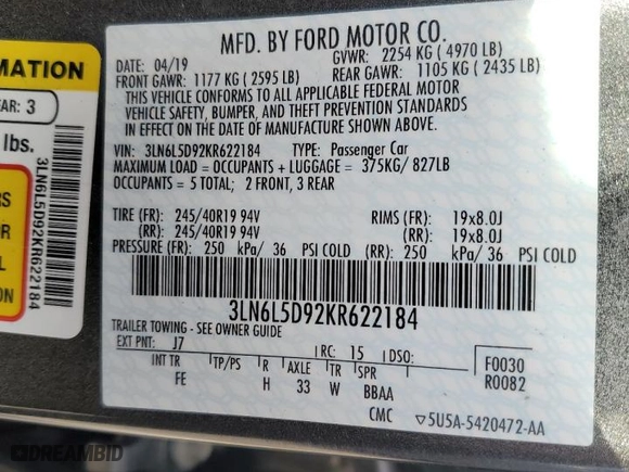 2019 Lincoln MKZ Reserve I with VIN 3LN6L5D92KR622184, listed as a Copart auction lot 50290885 with 70,625 mi miles and Salvage Title. Bid and sale history available at carsss.com. Image 13.