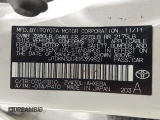 2011 Toyota Prius I with VIN JTDKN3DU4B5359821, listed as a IAAI auction lot 42264239 with 240,773 mi miles and . Bid and sale history available at DreamBid. Image 9.