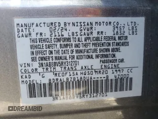 2024 Nissan Sentra S with VIN 3N1AB8BV5RY312701, listed as a Copart auction lot 56157515 with 71,410 mi miles and Salvage title. Bid and sale history available at DreamBid. Image 13.
