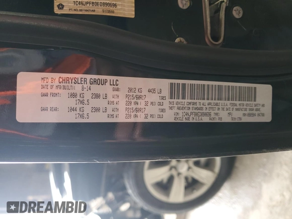 2014 Jeep Patriot Latitude with VIN 1C4NJPFB0ED890696, listed as a Copart auction lot 55581825 with 70,030 mi miles and Salvage title. Bid and sale history available at DreamBid. Image 13.