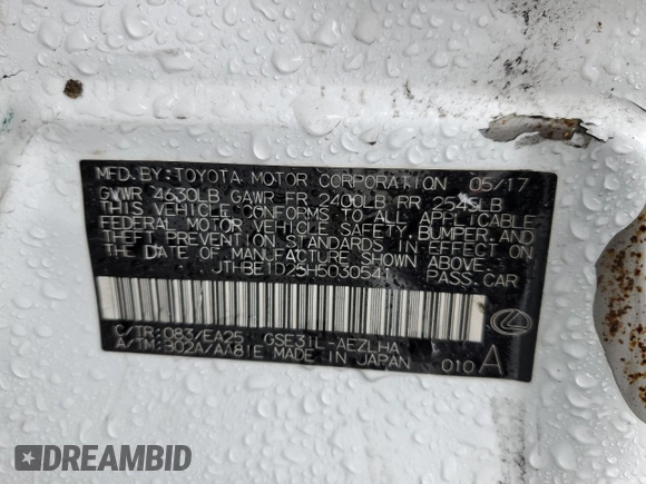 2017 Lexus IS 350 with VIN JTHBE1D25H5030541, listed as a Copart auction lot 43175525 with Not Provided miles and Salvage Title. Bid and sale history available at DreamBid. Image 13.