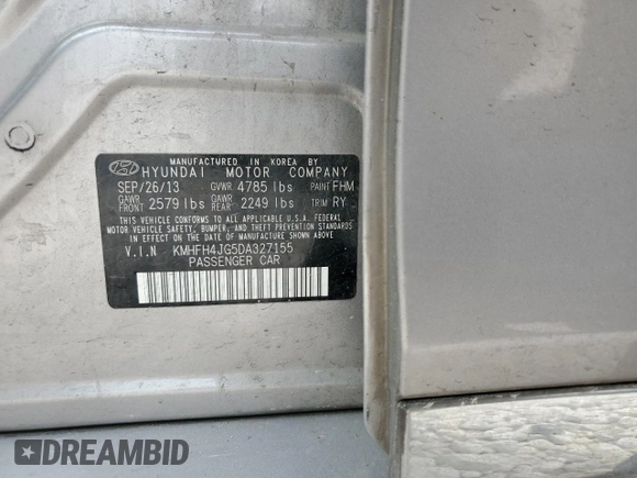 2013 Hyundai Azera with VIN KMHFH4JG5DA327155, listed as a Copart auction lot 51076905 with 228,236 mi miles and Salvage Title. Bid and sale history available at DreamBid. Image 12.