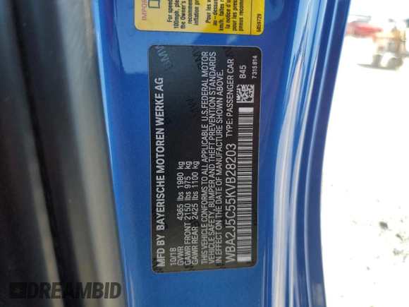 2019 BMW 2 Series M240i with VIN WBA2J5C55KVB28203, listed as a Copart auction lot 72290654 with 31,351 mi miles and Salvage Title. Bid and sale history available at DreamBid. Image 12.