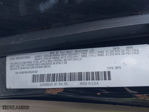2006 Subaru Legacy Wagon Outback 3.0 R L.L. Bean with VIN 4S4BP86C064301837, listed as a IAAI auction lot 41646704 with 176,083 mi miles. Bid and sale history available at carsss.com. Image 9.
