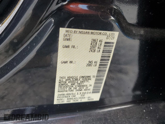 2020 Nissan Altima SV с VIN 1N4BL4DV3LC133034, выставлен на аукционе Copart как лот 47976615 с пробегом 26 544 миль миль и На запчасти • Non repairable. История ставок и продаж доступна на DreamBid. Изображение 12.