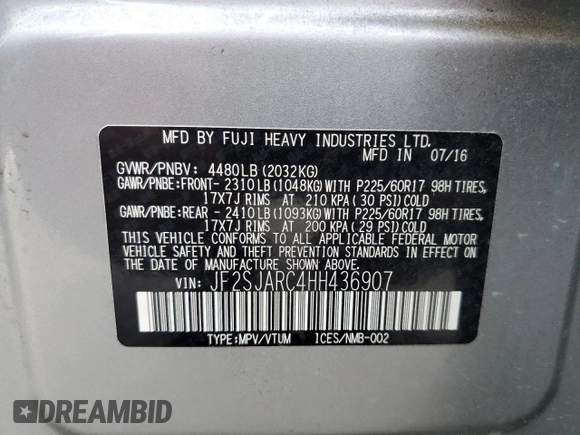 2017 Subaru Forester Limited with VIN JF2SJARC4HH436907, listed as a Copart auction lot 48598443 with 81,777 mi miles. Bid and sale history available at carsss.com. Image 12.