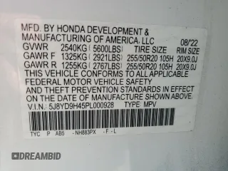 2023 Acura MDX Technology with VIN 5J8YD9H45PL000928, listed as a Copart auction lot 58206855 with 32,168 mi miles and Salvage title. Bid and sale history available at DreamBid. Image 13.