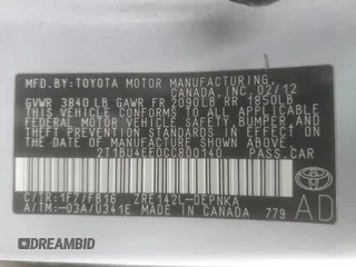 2012 Toyota Corolla L with VIN 2T1BU4EE0CC800140, listed as a Copart auction lot 52686455 with 203,407 mi miles and Salvage Title. Bid and sale history available at carsss.com. Image 12.