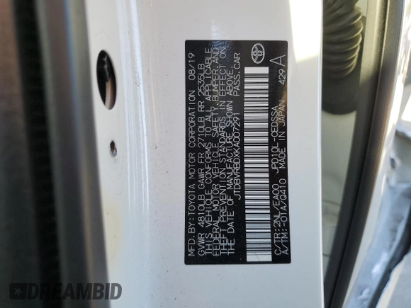 2019 Toyota Mirai with VIN JTDBVRBDXKA007291, listed as a Copart auction lot 83678074 with 40,997 mi miles and Salvage Title. Bid and sale history available at carsss.com. Image 13.