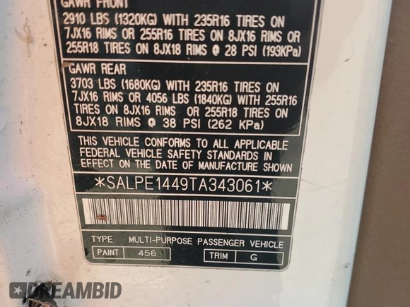 1996 Land Rover Range Rover with VIN SALPE1449TA343061, listed as a Copart auction lot 53206805 with 239,085 mi miles and Clean title. Bid and sale history available at DreamBid. Image 13.