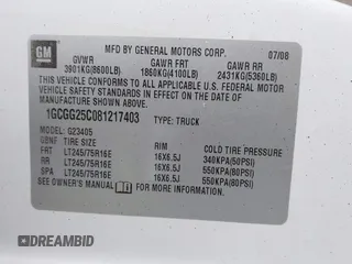 2008 Chevrolet Express Cargo Van with VIN 1GCGG25C081217403, listed as a IAAI auction lot 41470035 with 0 mi miles. Bid and sale history available at carsss.com. Image 9.