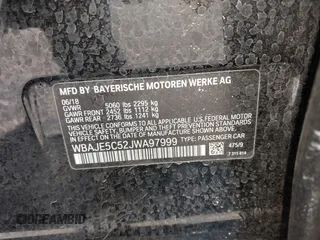 2018 BMW 5 Series 540i with VIN WBAJE5C52JWA97999, listed as a IAAI auction lot 41763708 with Not Provided miles and . Bid and sale history available at carsss.com. Image 9.