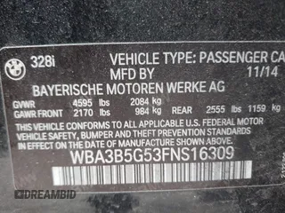 2015 BMW 3 Series 328i xDrive z VIN WBA3B5G53FNS16309, wystawiony jako IAAI lot #42093692 z przebiegiem 84 229 mil mil oraz . Historia ofert i sprzedaży dostępna na DreamBid. Obrazek 9.