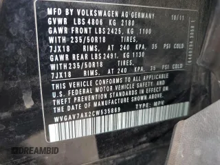 2012 Volkswagen Tiguan SE with VIN WVGAV7AX2CW535869, listed as a Copart auction lot 50589445 with 114,978 mi miles and Salvage Title. Bid and sale history available at DreamBid. Image 15.