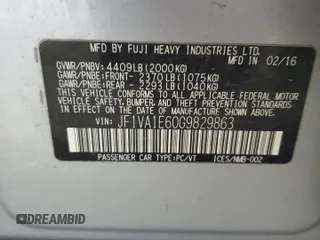 2016 Subaru WRX Premium with VIN JF1VA1E60G9829863, listed as a Copart auction lot 54693995 with 163,121 mi miles and Salvage title. Bid and sale history available at DreamBid. Image 12.