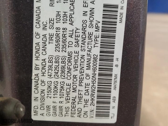 2022 Honda CR-V EX with VIN 2HKRW2H50NH600982, listed as a Copart auction lot 46644165 with 0 mi miles and Salvage Title. Bid and sale history available at carsss.com. Image 14.