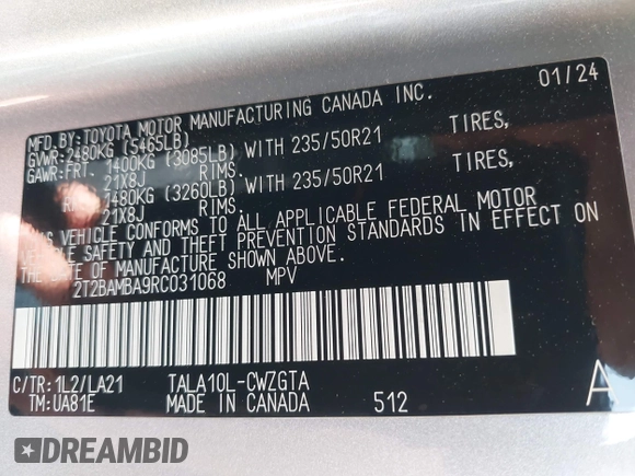 2024 Lexus RX 350 с VIN 2T2BAMBA9RC031068, выставлен на аукционе IAAI как лот 41899128 с пробегом 17 583 миль миль и . История ставок и продаж доступна на DreamBid. Изображение 9.