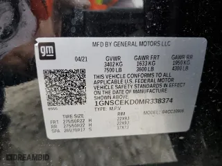 2021 Chevrolet Suburban RST with VIN 1GNSCEKD0MR338374, listed as a Copart auction lot 48738135 with 46,194 mi miles and Salvage Title. Bid and sale history available at carsss.com. Image 14.