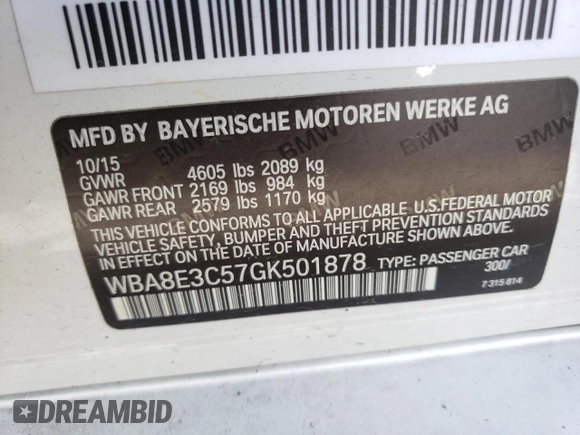 2016 BMW 3 Series 328i xDrive z VIN WBA8E3C57GK501878, wystawiony jako Copart lot #85206404 z przebiegiem 116 074 mil mil oraz Szkoda całkowita • Salvage title. Historia ofert i sprzedaży dostępna na DreamBid. Obrazek 14.