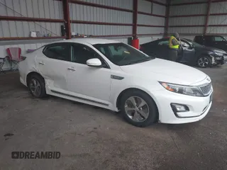 2014 Kia Optima Hybrid LX with VIN KNAGM4AD5E5075909, listed as a IAAI auction lot 41967037 with 143,494 mi miles. Bid and sale history available at carsss.com. Image 1.